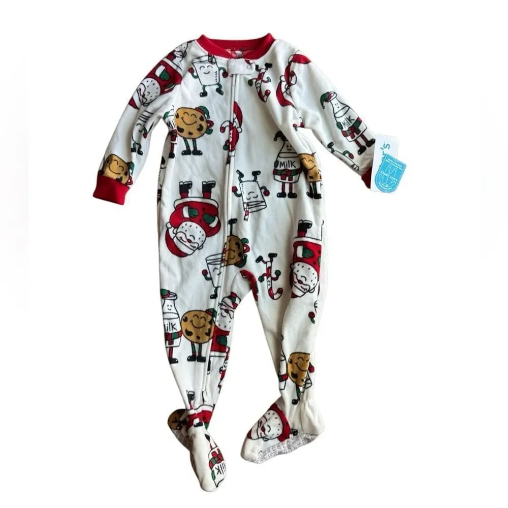 NWT Carter's Toddler Baby Santa Milk and Cookies Fleece Pajama Sleeper Size 12M